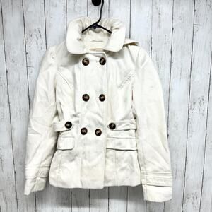 Vintage Pink Envelope Coat Women Size Small Cream Collared Button Front Peacoat